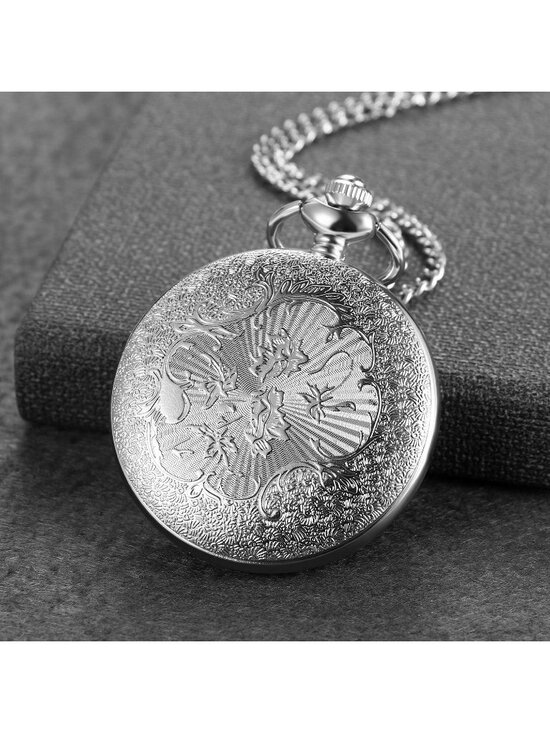 Womens Silver Quartz Antique Bronze Retro Hollow Rose Flowers Round Pocket Watch main image 4